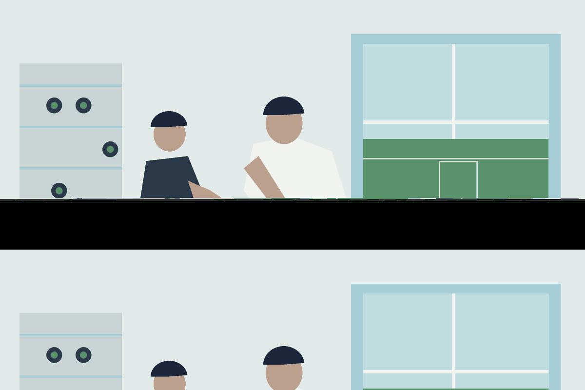 Illustration éditoriale d’un jeune joueur en tenue bleue échangeant avec son entraîneur au centre d’entraînement